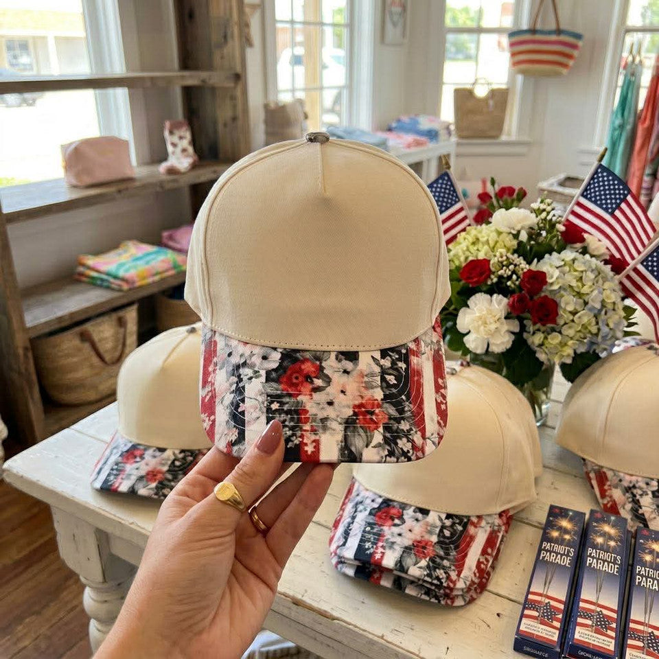 Patriotic Floral Cotton Blank Hat