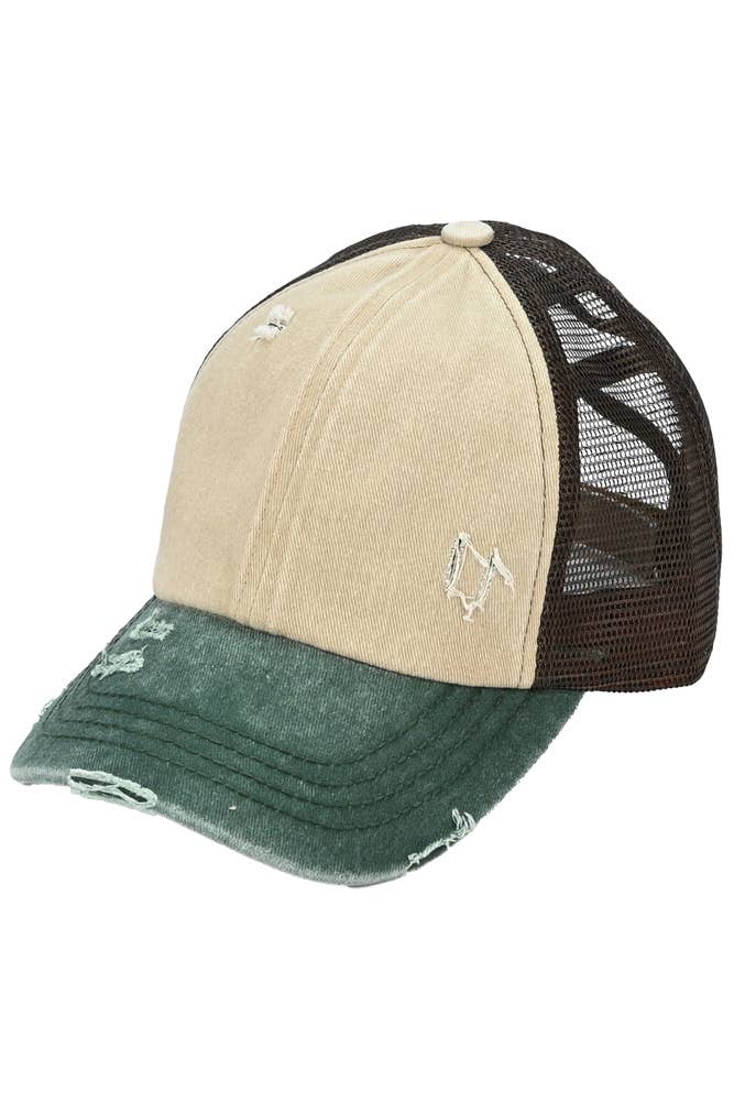 C.C 3 Tone Crossed Mesh Back Blank Trucker Pony Cap