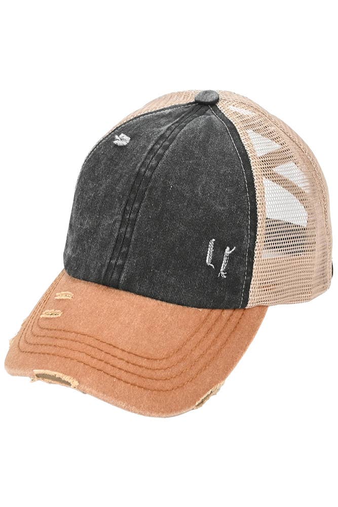 C.C 3 Tone Crossed Mesh Back Blank Trucker Pony Cap