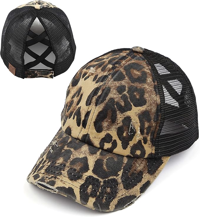 Ponytail Hat for Women - Baseball Cap with Adjustable Fit & High Pony Tail Criss Cross Back