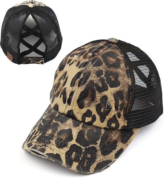 Ponytail Hat for Women - Baseball Cap with Adjustable Fit & High Pony Tail Criss Cross Back