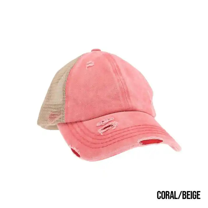 Washed Denim Criss Cross High Pony Ball Caps by CC