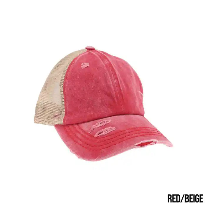 Washed Denim Criss Cross High Pony Ball Caps by CC
