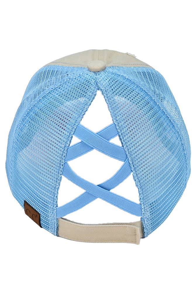 C.C 3 Tone Crossed Mesh Back Blank Trucker Pony Cap
