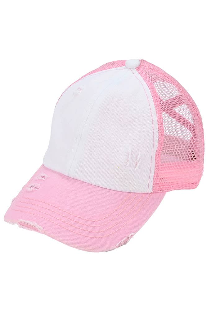 C.C 3 Tone Crossed Mesh Back Blank Trucker Pony Cap